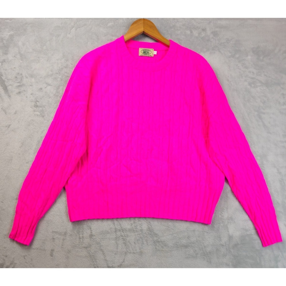McCulley's Highlands NC Neon Pink 100% Cashmere Tunic Cable Knit Sweater XL